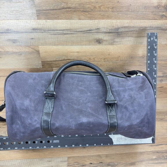 F.H. Wadsworth NYC Blue Matron Fabric Black Leather Trim Zip Duffle Bag Size L - Picture 6 of 10